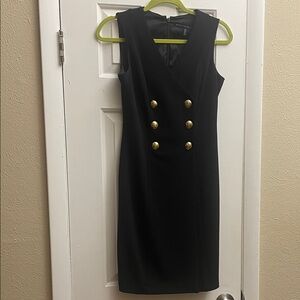 White House Black Market Black Sleeveless Military Button Blazer Dress